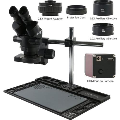 3.5X-90X Continuous Zoom Simul-focal Trinocular Stereo Microscope 1080P 60FPS HDMI Video Camera 0.5X CTV Adapter Workbench