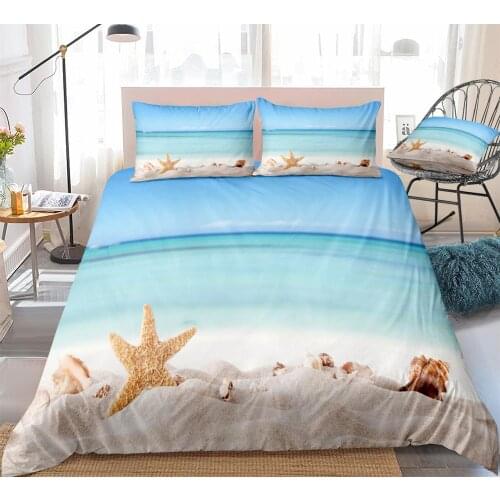 3D Beach Duvet Cover Set Shells and Starfish on Sandy Beach Bedding Kids Boys Girls Blue Ocean Quilt Cover Queen 3pcs Dropship