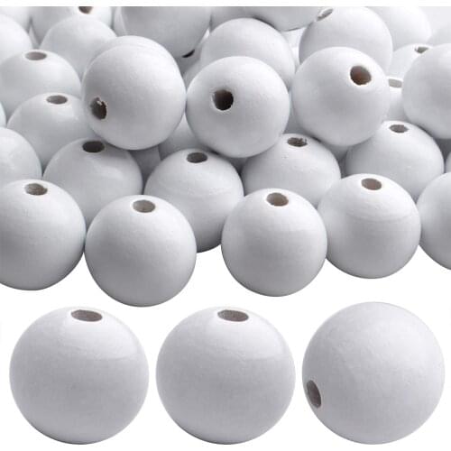 50 pcs 25mm Natural Unfinished Wood Beads Wood Ball Beads Wooden Spacer Loose Beads for Crafts Jewelry Making, White, Hole: 5mm