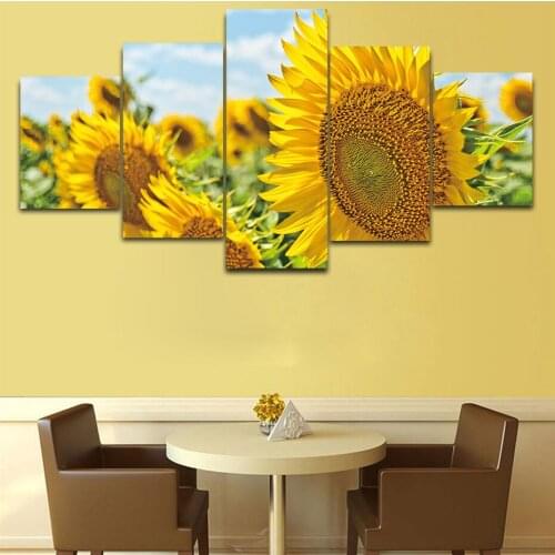 Diamond Wall Painting Sunflowers Sticker Picture Landscape 5D 5 Pcs ull Round Drill Cross Stitch Beadwork Home Decor Embroidery