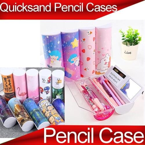 Pencil Case Translucent Quicksand Pencil Cases Multifunction Pencil Box Creative Cylindrical Pencil Box Large Capacity Kid