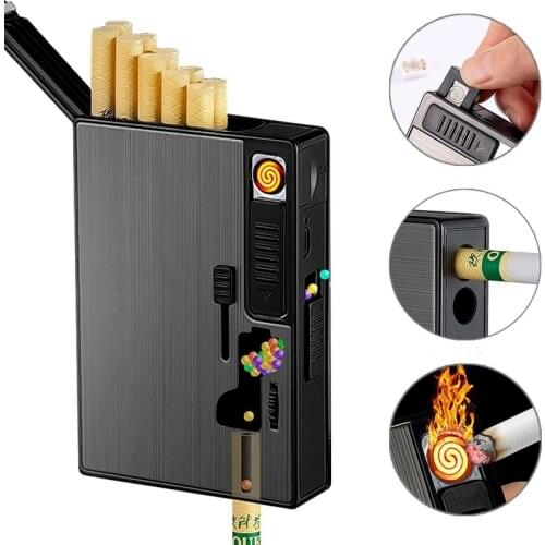 Ice Bead Cigarette Case Unusual Lighters Cigarettes Box Tobacco Exploding Bead Replaceable USB Igniter Smoking Tool Mens Gift