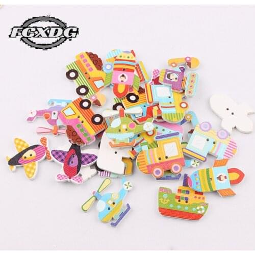 DIY Handmade Decorative Buckle Cartoon Car Vehicle Painted Wooden Buttons Scrapbooking Accessories Wooden Buttons for Crafts