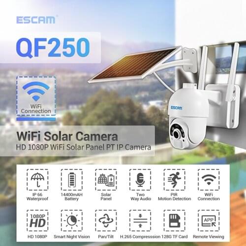 ESCAM HD 1080P Cloud Storage WIFI Battery PIR Alarm Dome IP Camera With Solar Panel Full Color Night Vision Two Way Audio IP66