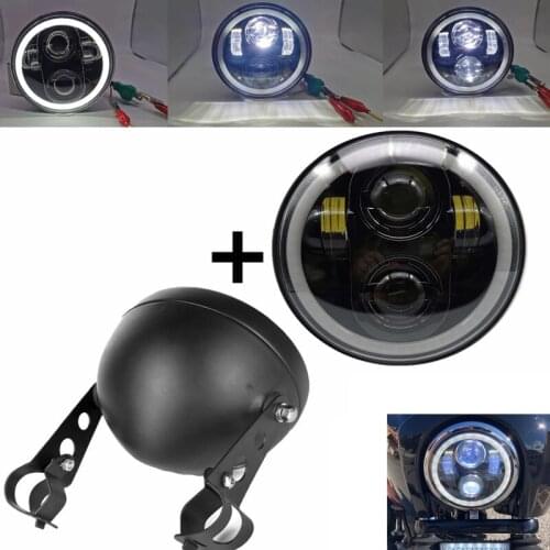 White DRL halo Motorcycle Headlight 5.75 inch led Headlights for farol de milha Sportster angel eyes Dyna low rider Motorbike
