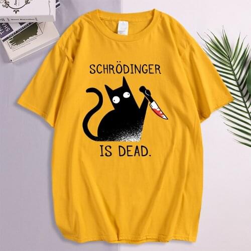Tshirt Schrodinger Is Dead Black Cat Tee Shirt For Mens Breathable Retro T-Shirts Male Short Sleeve Rock Famous Brand Tops Man