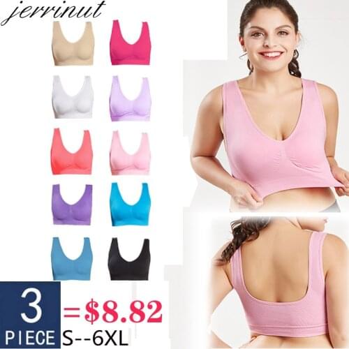 Jerrinut 3pcs Sexy Bras For Women Push Up Bralette Plus Size Bra Sports Sleep Active Seamless Bra Cotton Comfortable 5XL 6XL BH