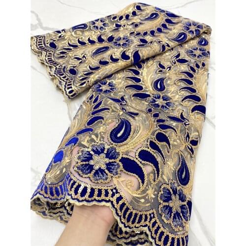 LACE Gold Blue Sequins African Lace Fabric 2021 High Quality Nigerian French Tulle Lace Fabric Sequined Mesh For Wedding 4238B
