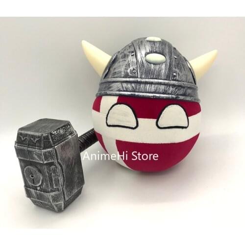 The Kingdom of Denmark Ball and Viking helmet hammer Doll DNK countryballs plushies Cosplay Polandball Plush Toy for Gift 20CM