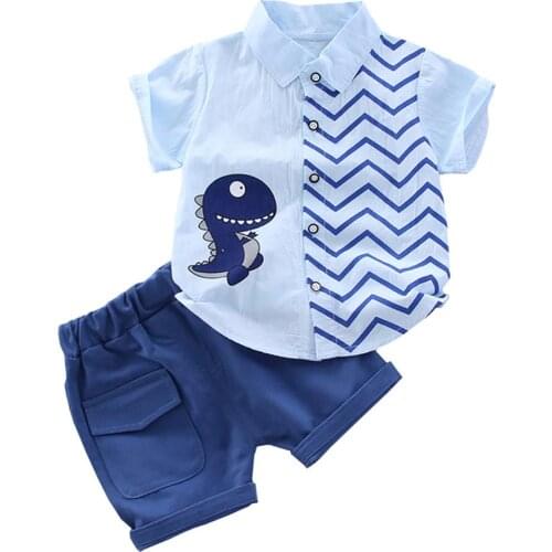 Summer Baby Boys Short Sleeve Cartoon Shark T-shirt+Shorts Costume Set