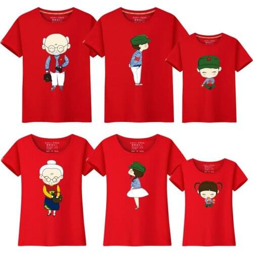 2018 Hot Sale Direct Selling With Short Sleeves Round Collar Animated Printing Women man Treasure Childrens Clothes