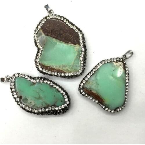 M603184436 Free form Apple Chrysoprase Stone Pendant Pave CZ Stone Pendants