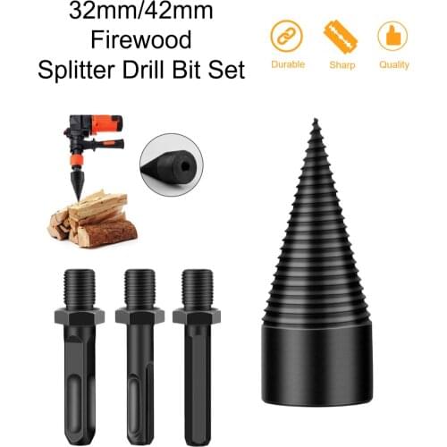 32mm/42mm HSS Firewood Splitter Drill Bit Set Wood Split Cone Drill Bit Round/Hex/Triangle Shank Woodworking Tools Wood Log Cut