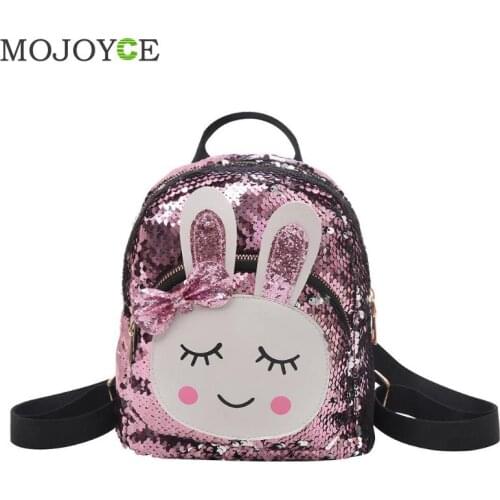 Women Mini Sequins Backpack Cute Rabbit Shoulder Bag For Girls School Bags Ladies Travel Backpacks Children Bagpack mochila