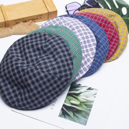 Fashion Fine Stripe Lattice Berets Hat Women Men Spring Summer Plaid Visors Red Green Blue Duckbill Herringbone Flat Cap