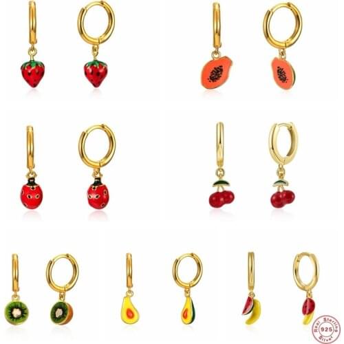 2021 Trend Cute Dripping Oil Earring 925 Sterling Silver Korean INS Fruits Hoop Earrings Aros Papaya Aros Fresa Summer Jewerly