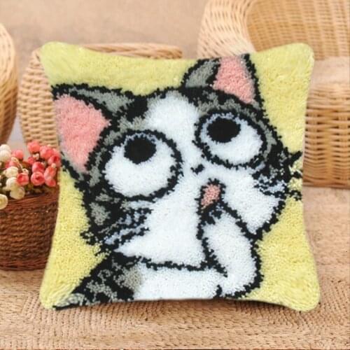 Cartoon Cat Animals Smyrna Knooppakket Klink Haak Kleed Bloemen Do It Yourself Latch Hook Pillow Borduurpakket Kussen Embroidery