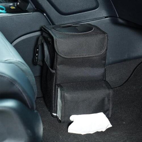 Trash Can Collapsible Wear Resistant Oxford Cloth Garbage Storage Pocket with Tissue Box for Car Nets Interior Accessories