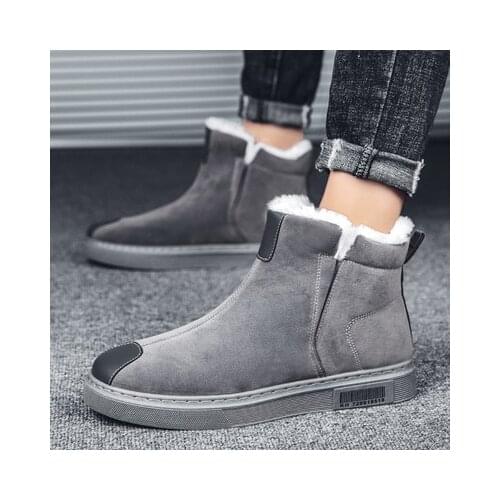 2021 New Winter Boots Plush Snow Boots Men Super Warm Outdoor Black Mens Boots Round Toe Slip-On Comfortable Casual Flat Shoes