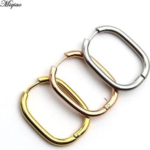Miqiao 1 Pair New Titanium Steel Earrings Ear Buckle Simple Stainless Steel Geometric Oval Earrings Fashion All-match Design