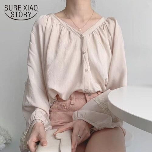 2020 Autumn New Casual Women Shirt Lantern Long Sleeve V-neck Button Cardigan Womens Tops and Blouses Sweet Loose Shirts 10516