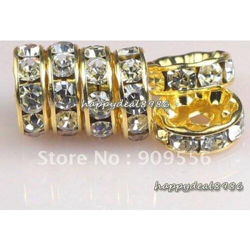 P57-6,wholesale! 6mm Gold-color rondelle Straight edge Grade A+ rhinestone spacer beads,high quality!100pcs/lot