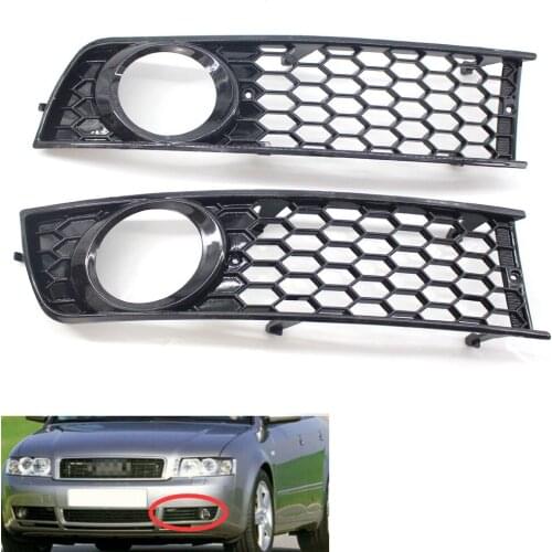 L+R Front Bumper Honeycomb Fog Light Grille Grill Cover For AUDI A4 B6 2002-05 2003 2004