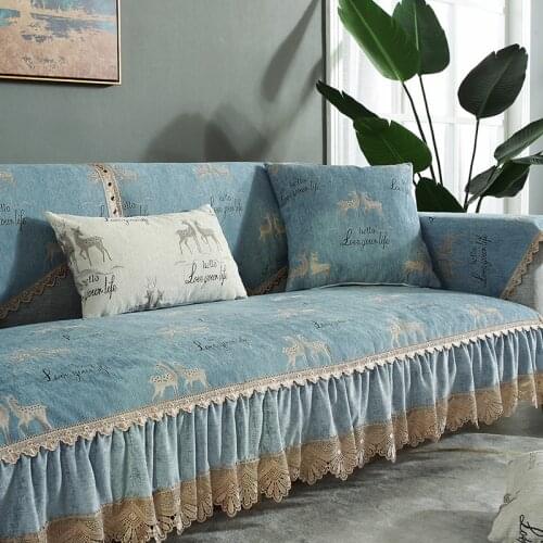 European Luxury Sofa Covers Mats Chenille Non-slip Removable Sofa Seat Cover for Living Room Elk Print Slipcovers Home Decor