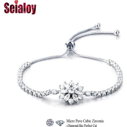 Seialoy 2021 Korean High-end Luxury Flower Zircon Adjustable Bracelets For Women CZ Pulseira Feminia Female Jewelry Bracelet