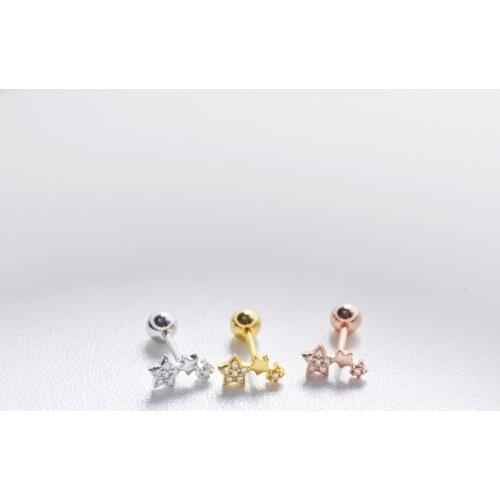 925 Sterling Silver Earring Fashion Zircon Snowflake Star Screw Stud Ear Trend Temperament Ear Bone Nail Girl Silver Ear Jewelry