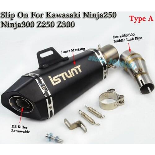 Slip On For Z250 Z300 Motorcycle Exhaust Modified Middle Link Pipe Laser Muffler DB Killer For Kawasaki Ninja250 Ninja300 Z250SL
