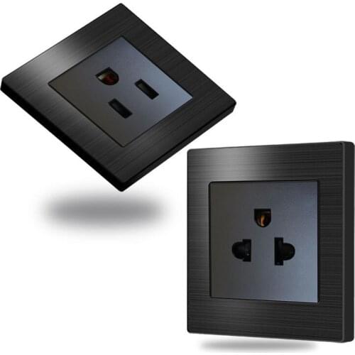 USA standard socket Aluminum wire drawing panel Switch 86 concealed device 16A Circular socket Square 3 holes