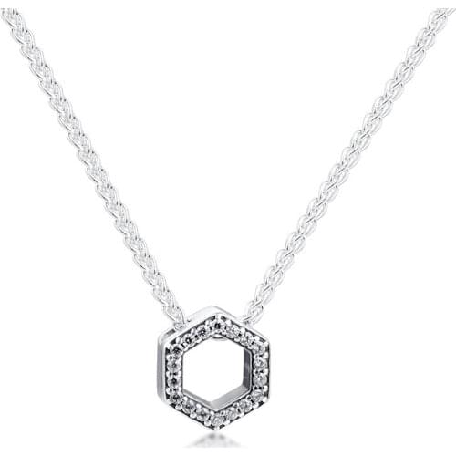 Sparkling Honeycomb Hexagon Collier Necklaces 100% 925 Sterling Silver Jewelry Free Shipping