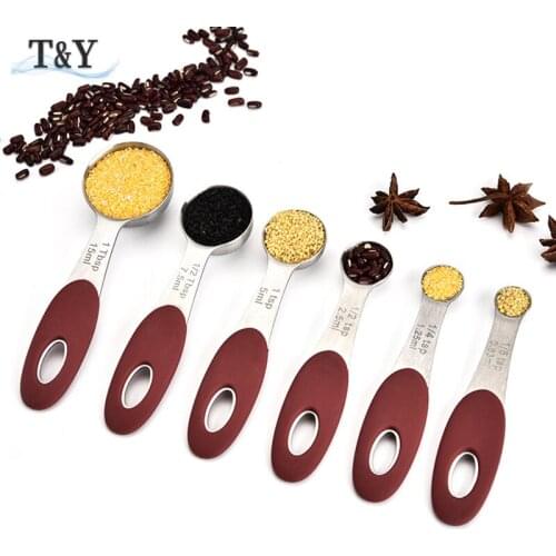 T&Y Set of 6, 304 Stainless Steel Measuring Spoons Cups Engraved Measurements with Silicone Handle, Kitchen Accessories Tool