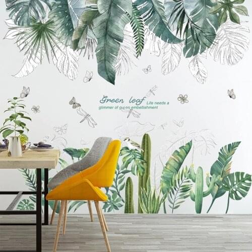 Tropical Tree Leaves Wall Stickers DIY Grass Plants Wall Decals for Living Room Bedroom Kitchen Home Decoration