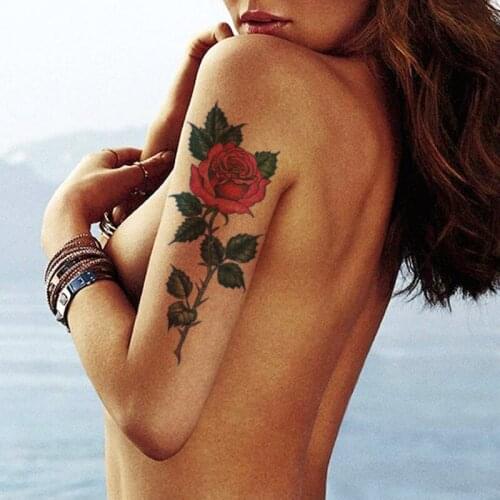 Waterproof Temporary Tattoo Sticker Sexy Red Rose Flower Design Fake Tattoos Flash Tatoos Arm Hand Chest Body Art for Women Girl