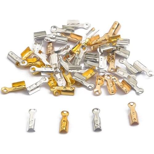50pcs/lot Iron Metal Rope Clip Crimp End Tips Fold Small Cord Buckle Connector Fasteners Clasp For DIY Jewelry Making Supplies