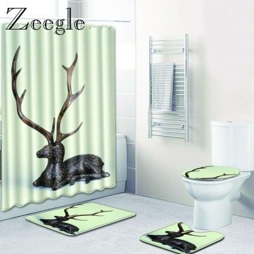 Zeegle Bath Mat Set Toilet Lid Cover Bath Mat Non-Slip Rug Waterproof Shower Curtain Bathroom Rug Set Non-slip Toilet Foot Rug