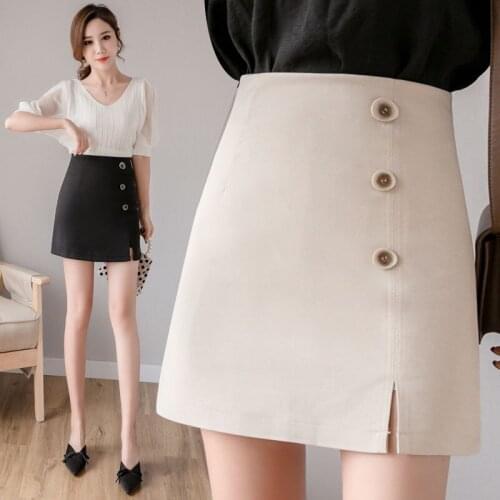 Ladies High Waist Short Skirts Solid Bodycon A-line Skirt Side Split Fashion Tailored Skirt Women Girls Sexy Mini Skirts Black