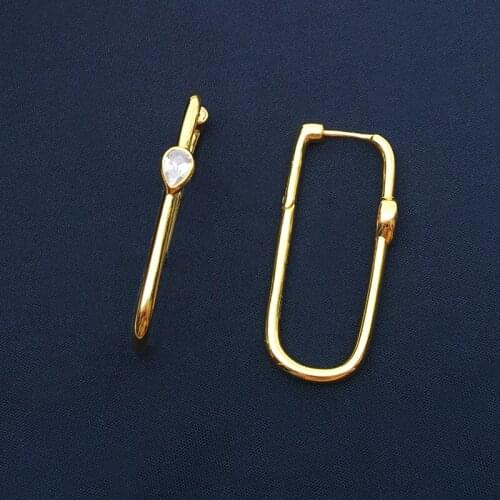 SLJELY Brand Real 925 Sterling Silver Yellow Gold Color Rectangle Earrings with Pear Shaped Zircon Stones Women Enchainee Series