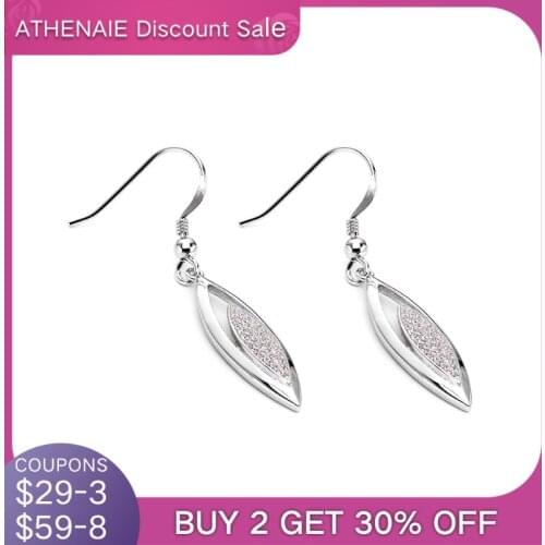 ATHENAIE Genuine 925 Sterling Silver with Clear CZ Hollow of Leaf Drop Earrings For Women Fashion Bijoux Jewelry Gift