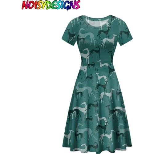 NOISYDESIGNS New Summer O Neck Greyhound Dog Print Party Dress Women Dress Spring Loose Plus Size A-Line Dresses Dropshipping