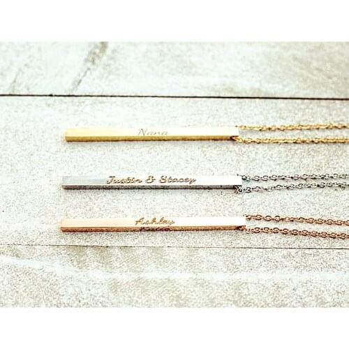 Custom Gold And Silver Vertical Bar Womens Necklace,Personalized Four Sides Carved Nameplate Necklace,Sweet Chain,Birthday Gift
