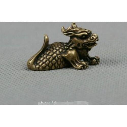 1.5" Collection Curio Chinese Bronze Animal Lucky Dragon Fish Goldfish Statue