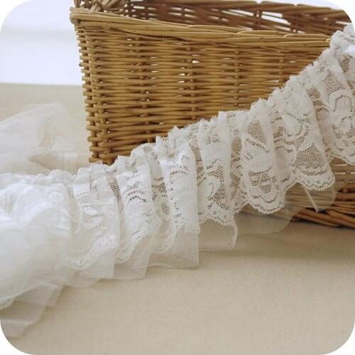 1M Beige Off-white White Pleated Lace Fabric Trims Mesh Embroidery Wedding Dress Luxyry Bridal Sewing Clothing Accessories