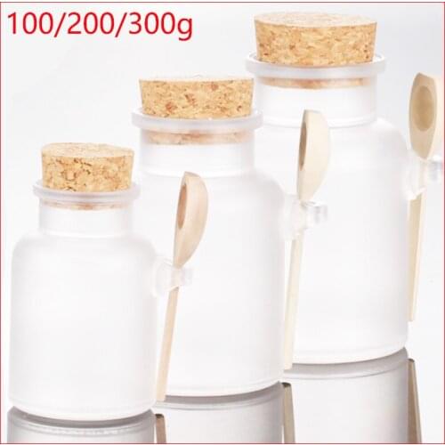 100/200/300ML round bottle bath salt plastic bottle cork salt spoon paste cream mask Refillable Bottles CONTAINER F COSMETIC