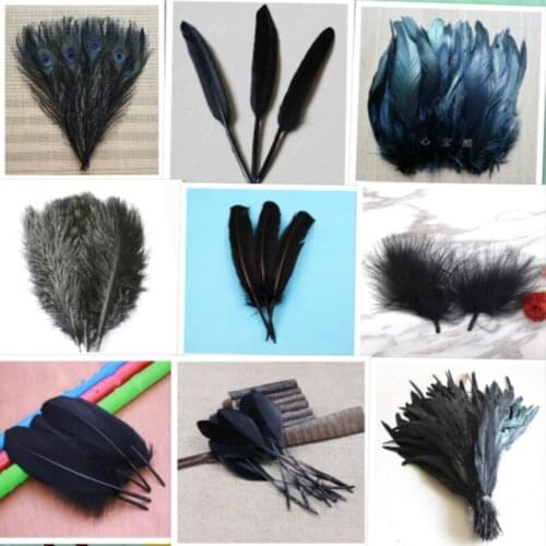 20pcs15 kinds black of Beautiful Rooster feathers 5-30cm pheasant chicken plume for DIY Party Craft decoration