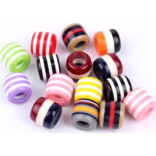 20pcs/Lot 12x11mm Mixed Colors Large Hole Striped Resin Beads,Necklace Bracelet Accessories,For Dreadlocks Decoration