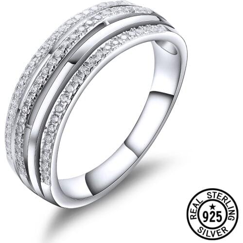 925 Sterling Silver Rings European Style Fashion Micro Pave Clear Zircon Multilayer Lines Ring Women Girls Gifts Jewelry