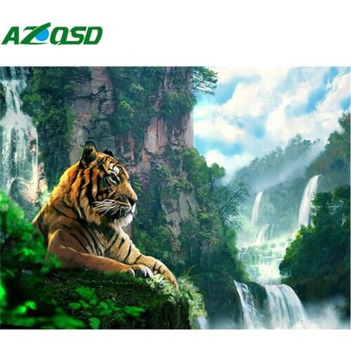 AZQSD Diamond Painting Tiger Cross Stitch Diamond Embroidery Scenery Mosaic Needlework Home Decor Gift Rhinestones